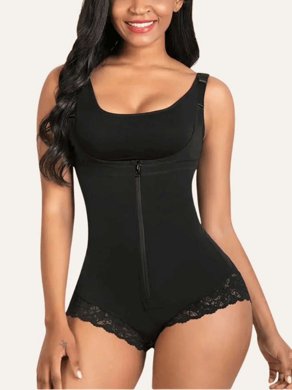 Black Lace-Trim Waist Cincher Bodysuit Shapewear NWOT